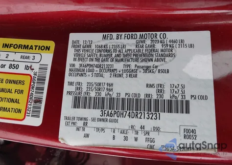 2013 Ford Fusion Se z USA, uszkodzony, nr VIN 3FA6P0H74DR213231